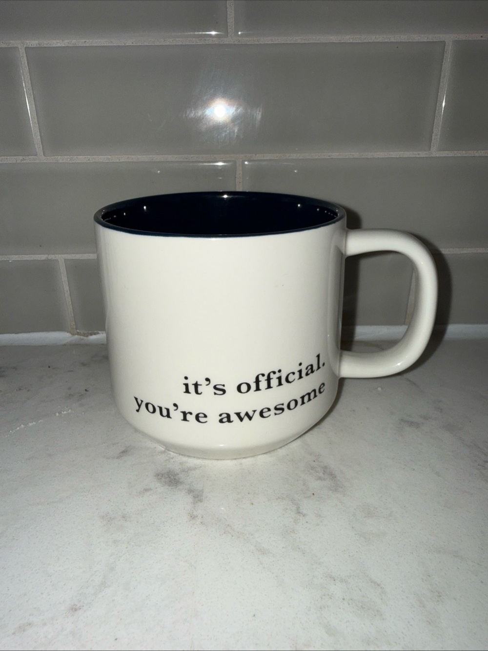 Threshold 14 oz Stoneware You’re Awesome Mug white Blue Interior Coffee Cup